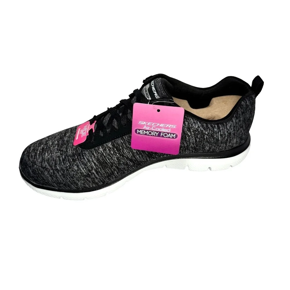 Skechers Flex Appeal 2.0 Womens 9.5 Wide Memory Foam Sneakers Black Comfort New - Picture 9 of 11